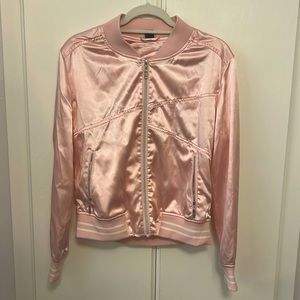 Jaggad pink satin bomber jacket